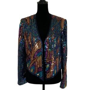 Vtg Jack Bryan Sequined Beaded Topper Jacket Size Medium Event Phoenix Rising